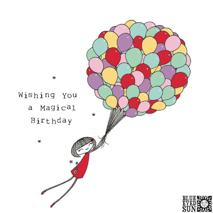 Blue Eyed Sun – wholesale Birthday card – Birthday Balloons - Doodle Girl