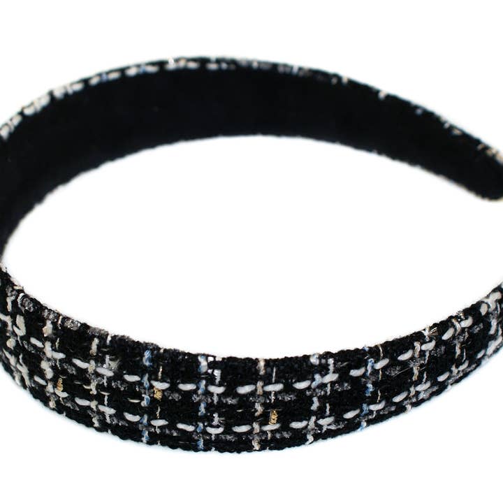 Woven Plaid Alice Band - HAB300 BLACK for wholesale by Hepburn & Co.
