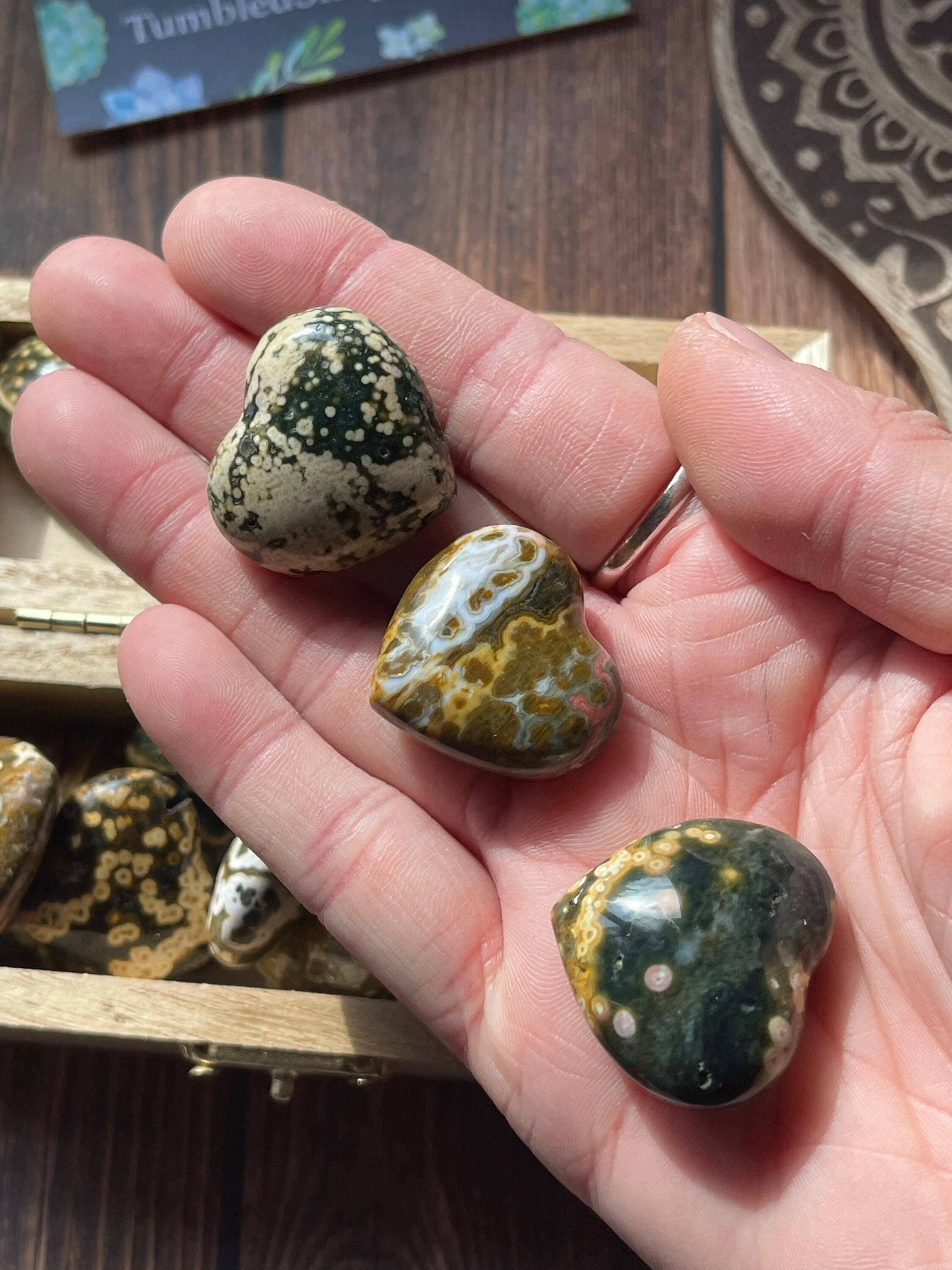 Tumbledshop - Wholesale Spiritual Stone/Crystal - Ocean Jasper Hearts, Jasper Crystal Heart, Puffy Hand Carved6