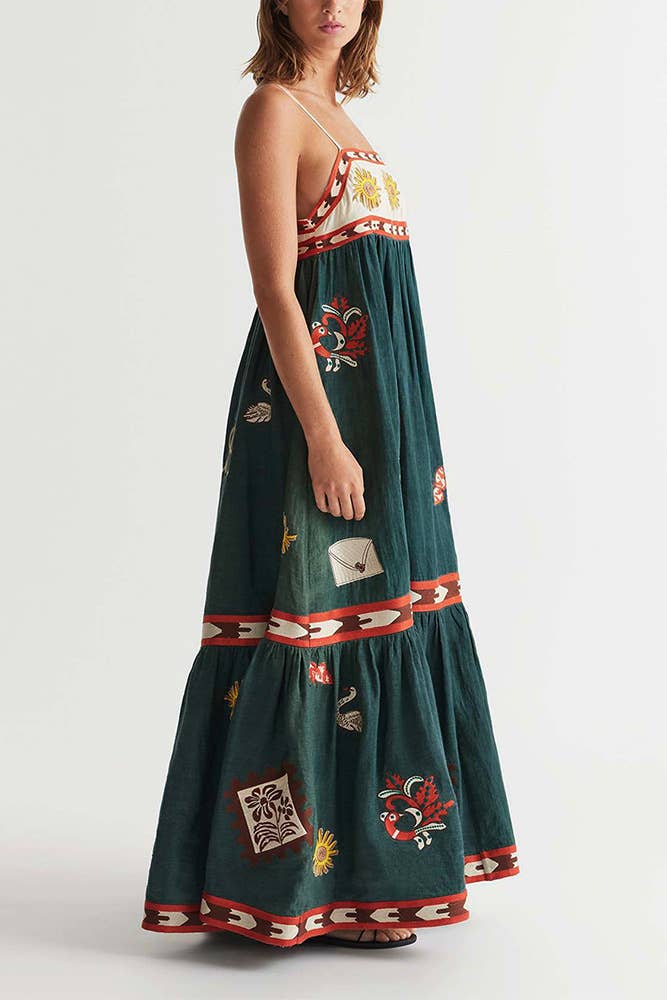 Green Printed Spaghetti Sleeveless Maxi Dress JRM075 for wholesale on Faire2