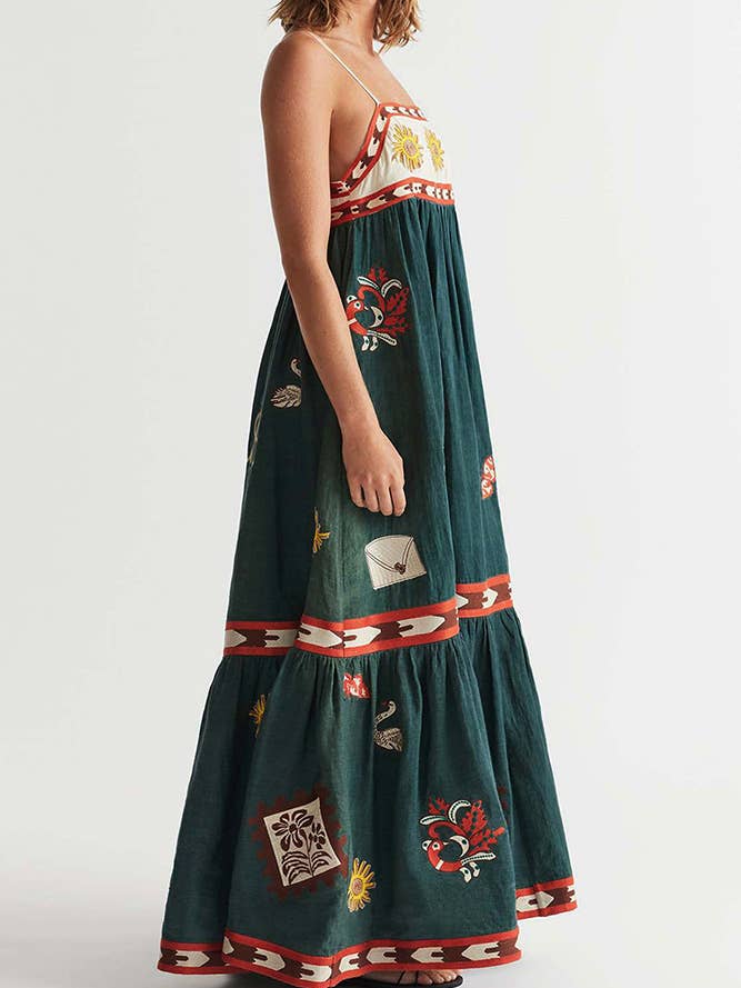 Green Printed Spaghetti Sleeveless Maxi Dress JRM075 for wholesale on Faire2