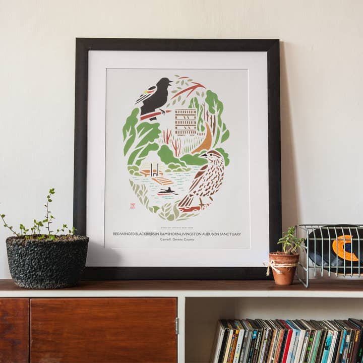 Mayuko Fujino Bird & Nature Art - Wholesale Art Print - Art print: Red-winged Blackbirds in RamsHorn-Livingston2