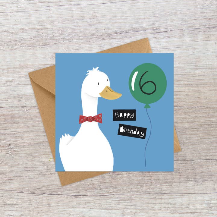 Age 6 Birthday card - Cute Duck for wholesale by Lucy Driver Illustration