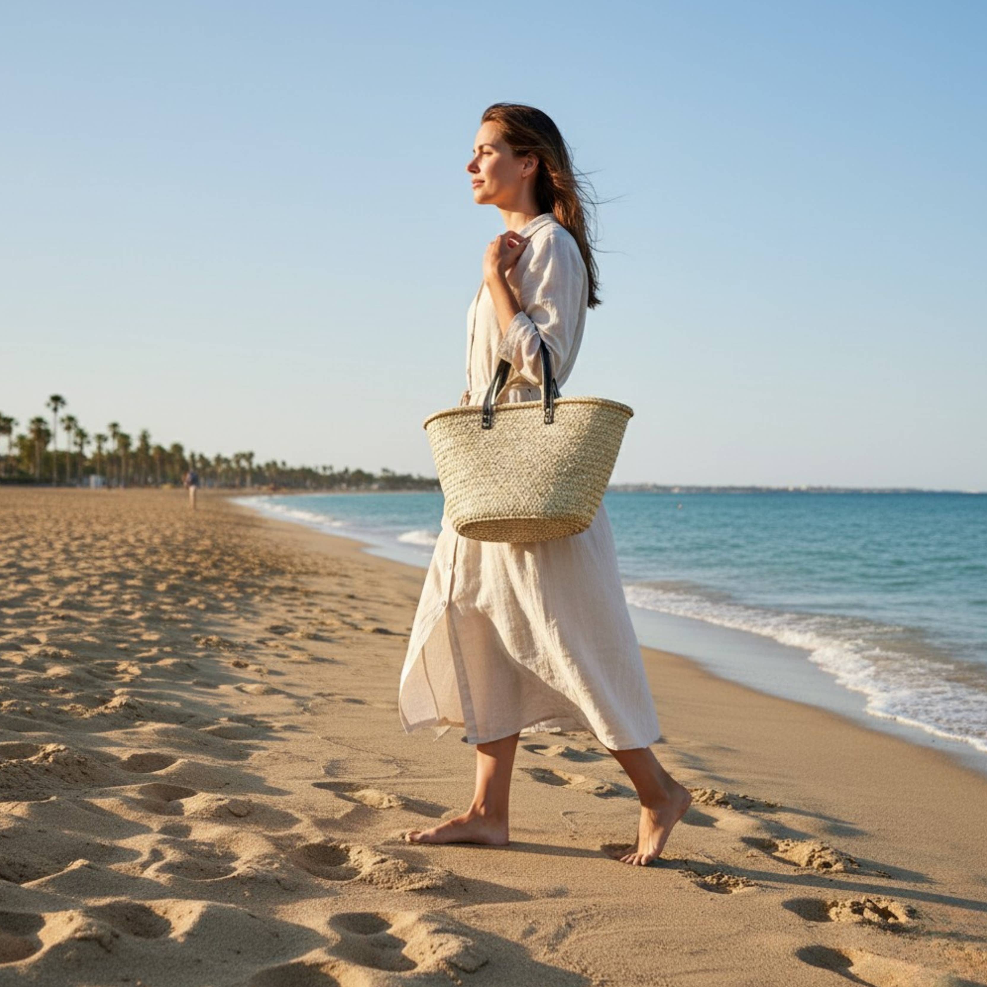 LeBazare – Saco de praia por atacado – Cesta de Mercado Francesa Feita à Mão com Alças Longas de Couro Preto5