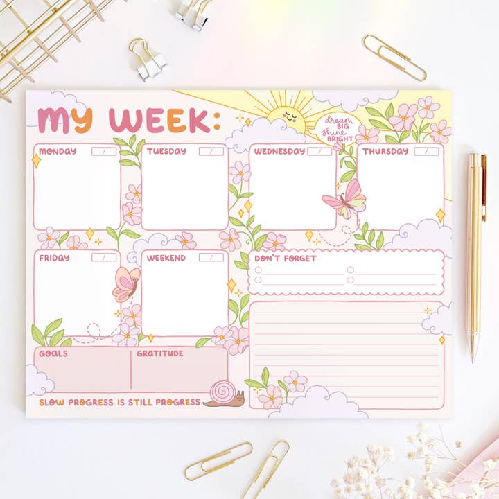 Veckoblock Solsken Positivitet 8,5" x 11" Skrivbordsplanerare för wholesale av The Rosy Redhead