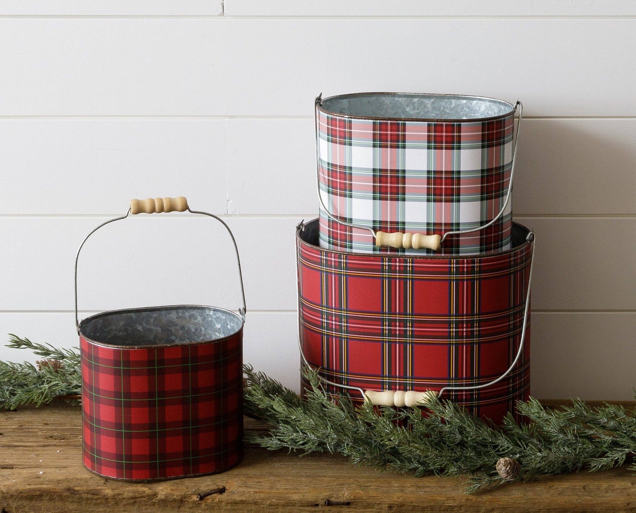 Audrey's Home & Gift - Wholesale Bucket/Pail - Red Tartan Tins (Set Of 03)1