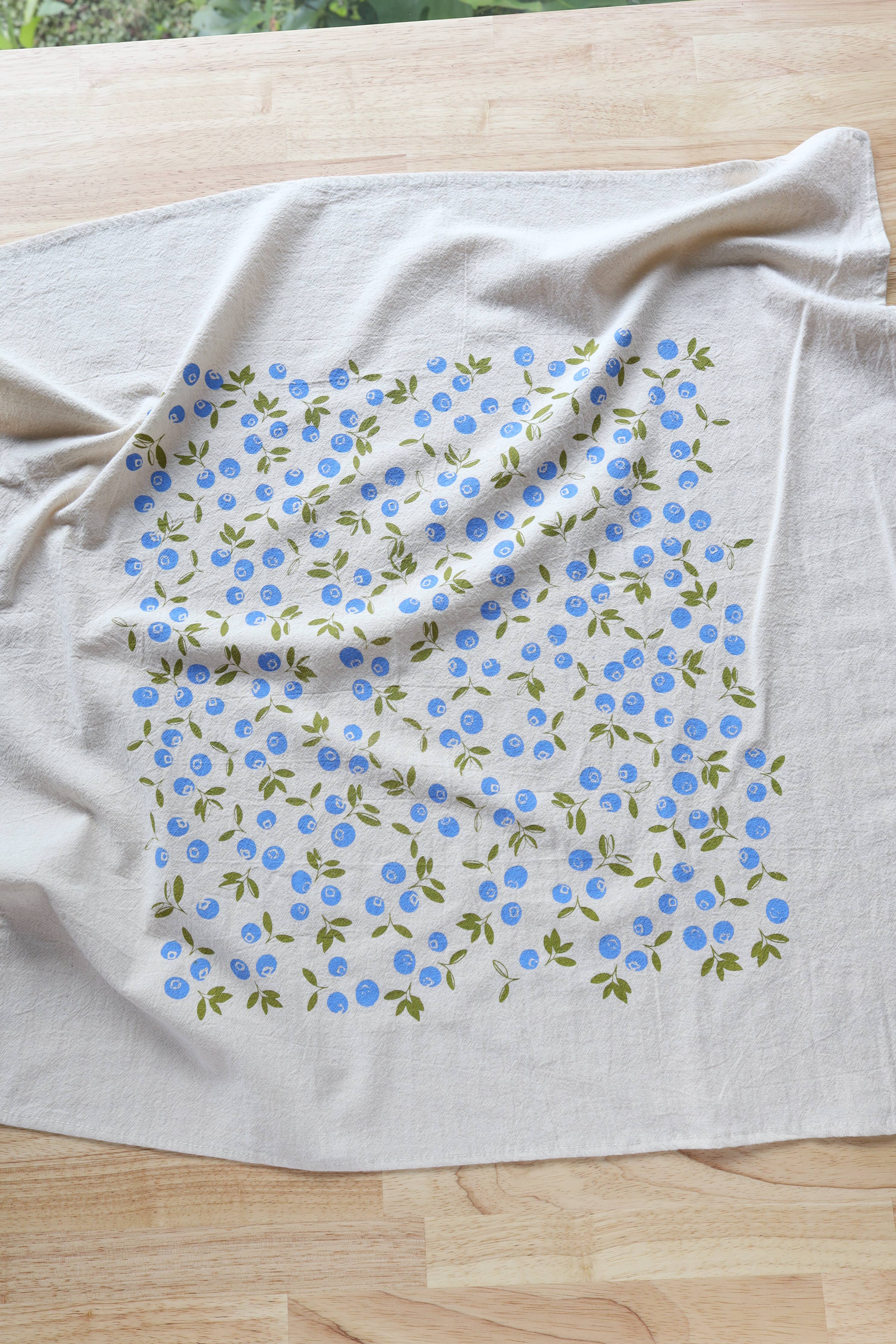 The High Fiber - Wholesale Tea Towel - Blueberry Kitchen Towel, Handprinted Tea Towel5