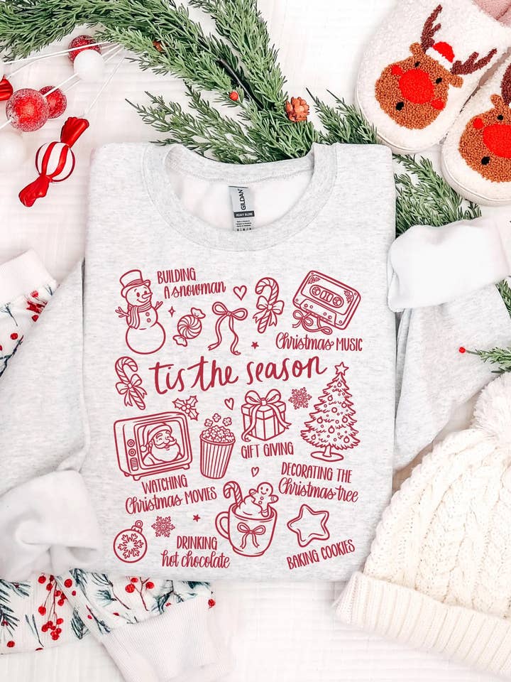 Sudadera Gris Tis The Season | Navidad Coqueta para venta al por mayor de Curly Tailed Designs
