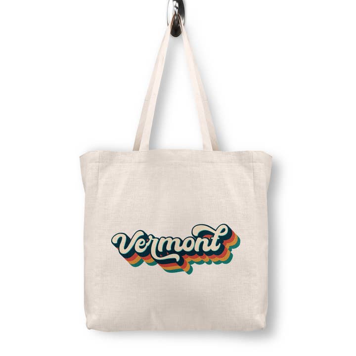 Retro Vermont Reusable Canvas Tote Bag Market Tote for wholesale by Daisy Mae Designs