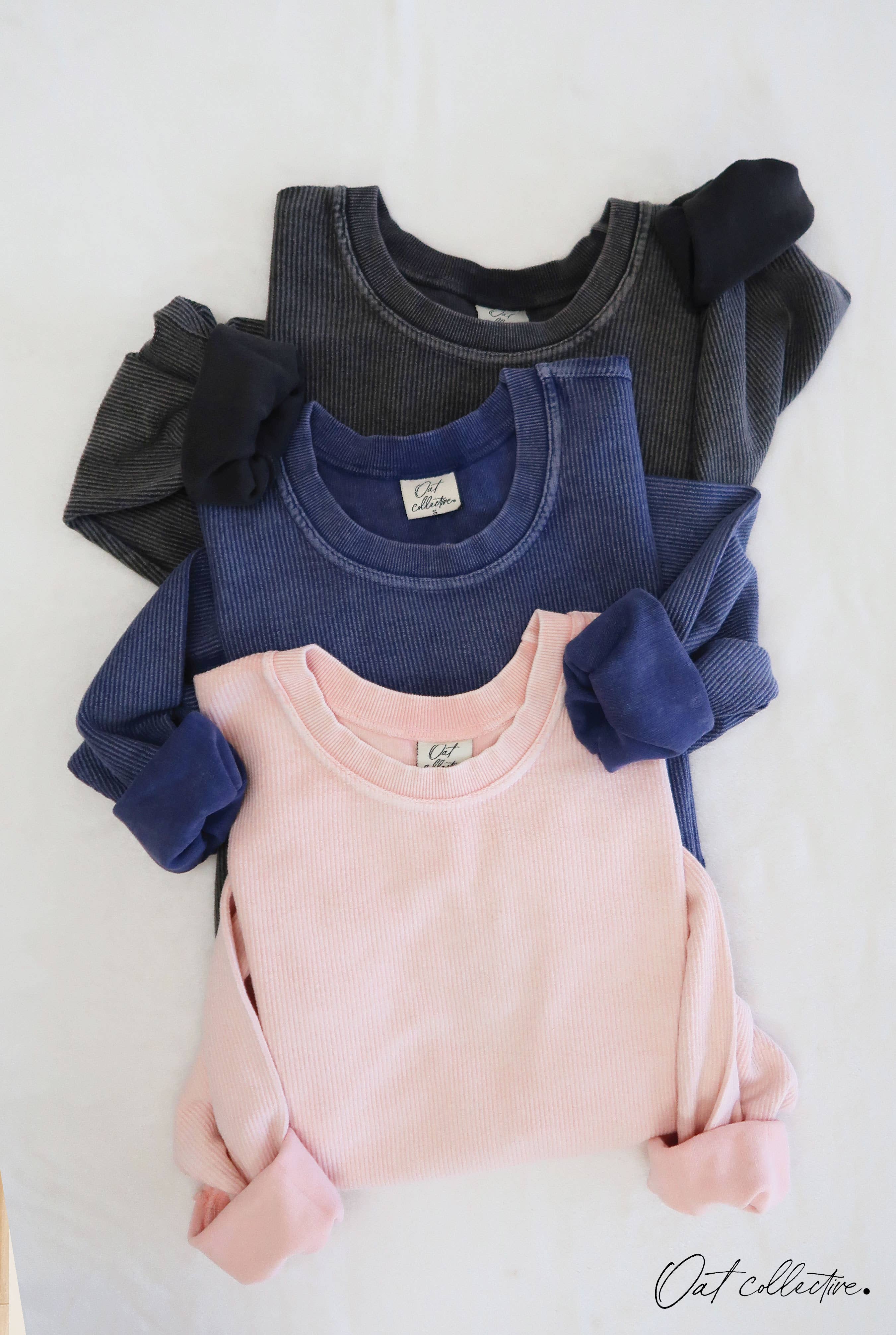 OAT COLLECTIVE - Wholesale Graphic Sweatshirt - Women's - PREMIUM BASIC Cropped Thermal Vintage Pullover 13