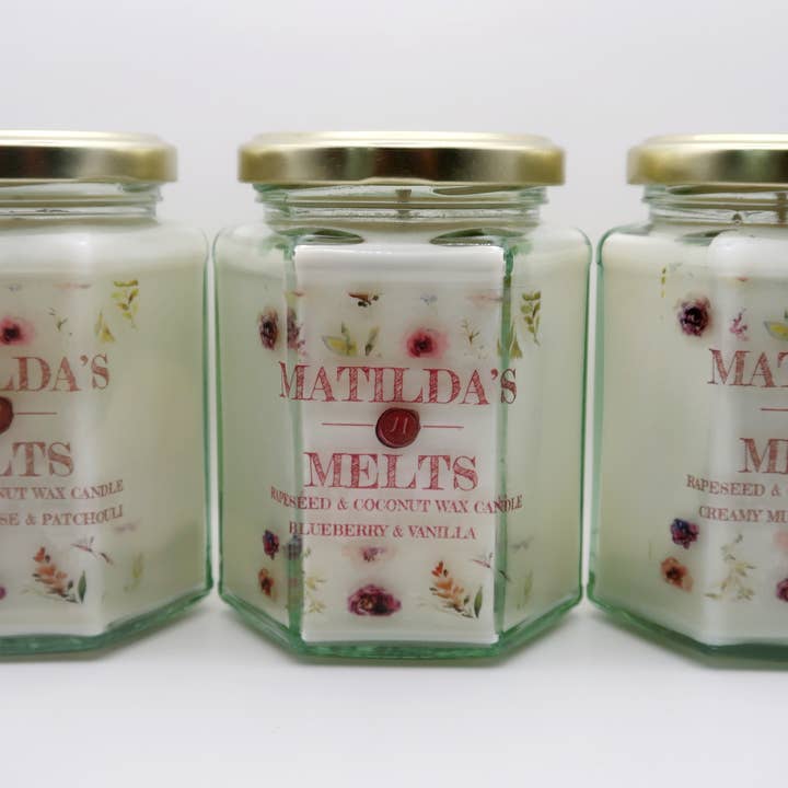 Matilda's Melts – wholesale Jar/filled candle – Coconut and Rapeseed Wax Jam Jar Candles17