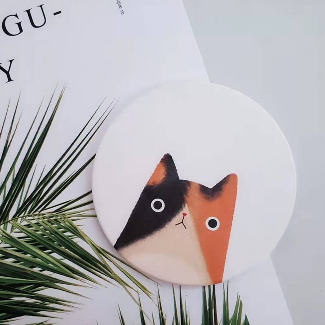 Ailly's garden – Base de copos por atacado – Coaster de diatomita Gato antiderrapante de absorção rápida0