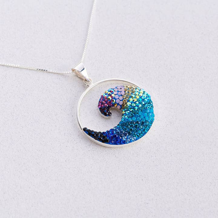 PP-8672 / CRYSTAL & SILVER FREE WAVE PENDANT for wholesale by Mosaico Jewels