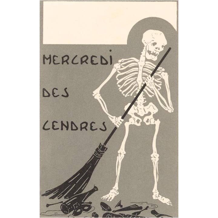Found Image Press - Vente Affiche d'art - Impression d'art RG-160 Squelette Balayant, Mercredi des Cendres