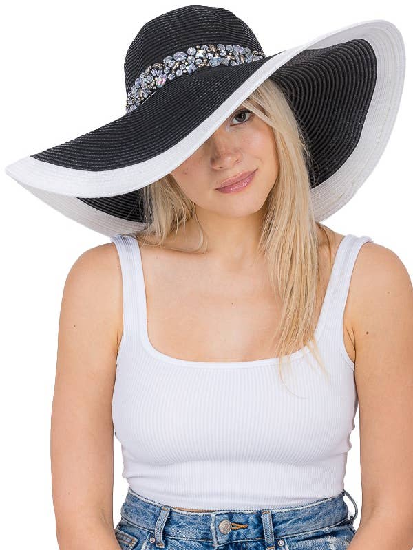 Teardrop Crystal AB Color Rhinestone Gem Embellished Sun Hat por atacado de Cap Zone