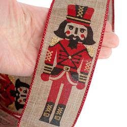 Red Black 2-1/2" Nutcracker Soldier Wired Christmas Ribbon 10yd Spool for wholesale on Faire1