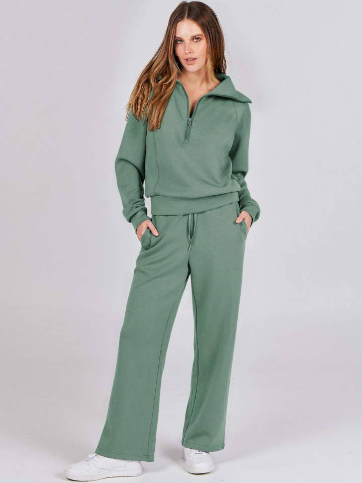 Queen Fashion - Wholesale Top & Skirt Set - Women's - long sleeved sweater wide leg pants two piece set1