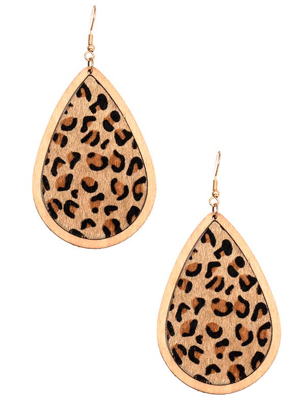 LEOPARD DRÅBEFORMET TRÆ DINGLE ØRERINGE 28 for engroshandel hos anbfashion