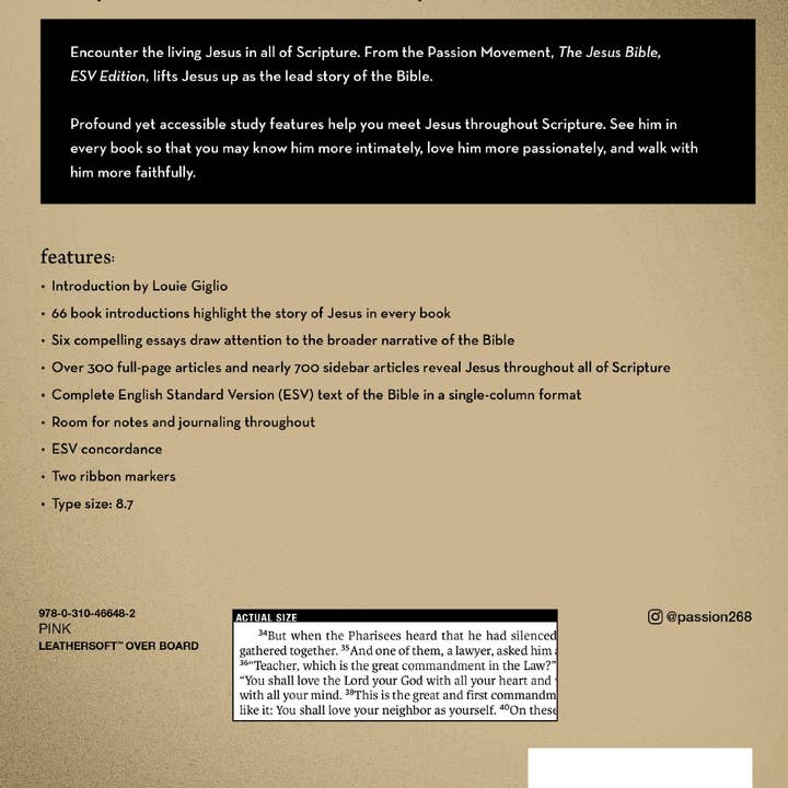 HarperCollins Christian Publishing - Wholesale Religion - ESV The Jesus Bible Leathersoft Over Board Pink10