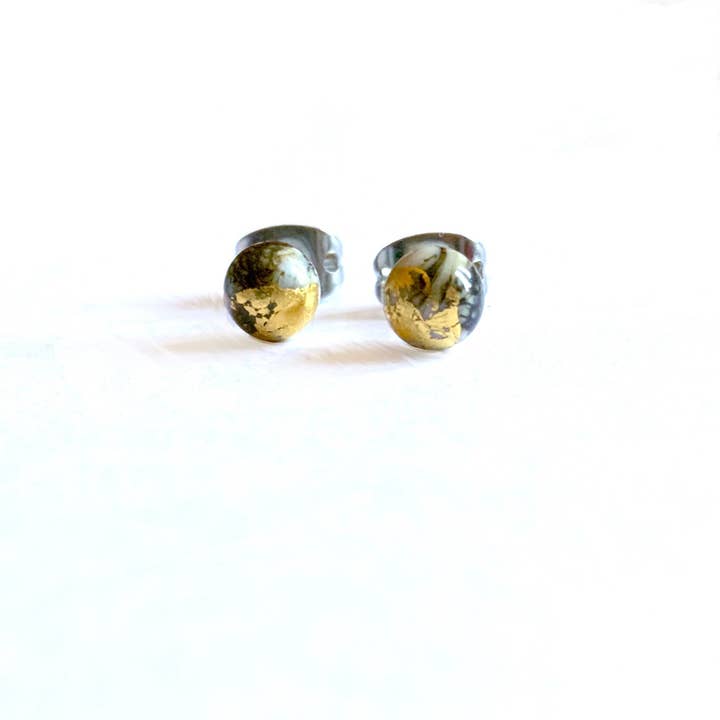 Stone Mini Marble Studs, Handmade Glass and Gold for wholesale by Helen Chalmers