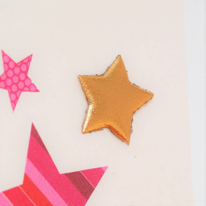 Fødselsdagskort, Alder 4 Pige, Lyserød, Pyntet med en polstret stjerne for engroshandel hos Claire Giles Ltd