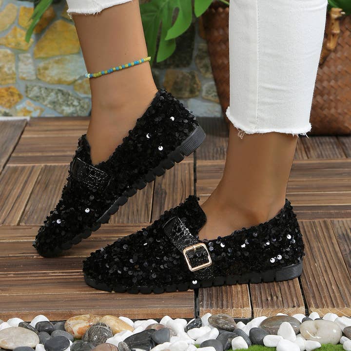 Beyond Apparel - Wholesale Flats - Women's - Sequin Round Toe Slip-Ons