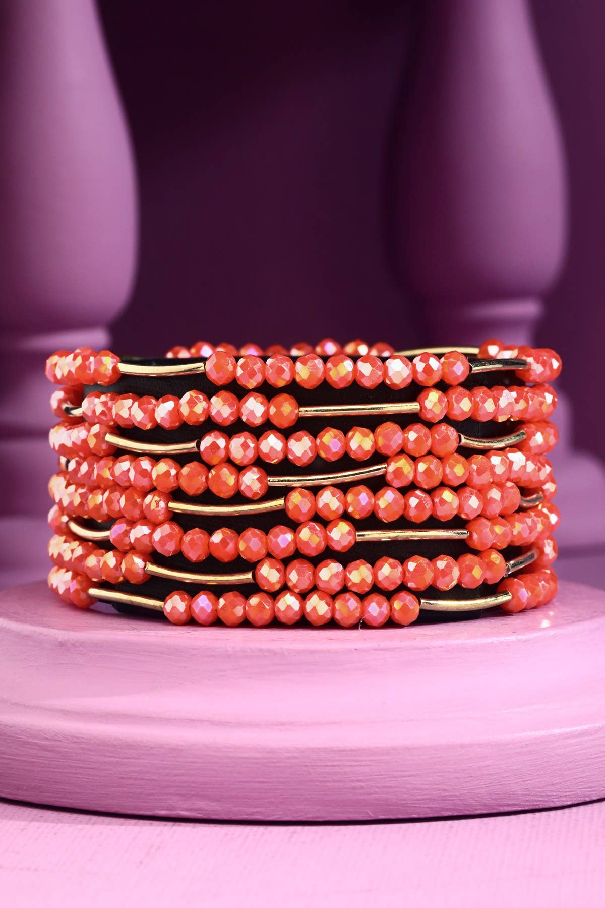 Urbanista - Wholesale Beaded Bracelet - 8 Layer Stackable Glass bead & Metal bracelet 3