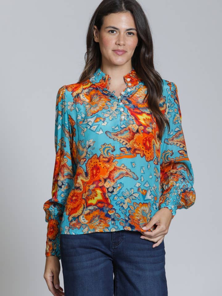 Puff Sleeve Blouse With Ruched Detail for wholesale by APNY