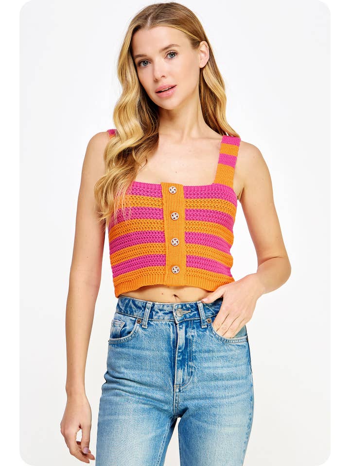 Button Detail Sleeveless Crochet Crop Top for wholesale by Strut & Bolt