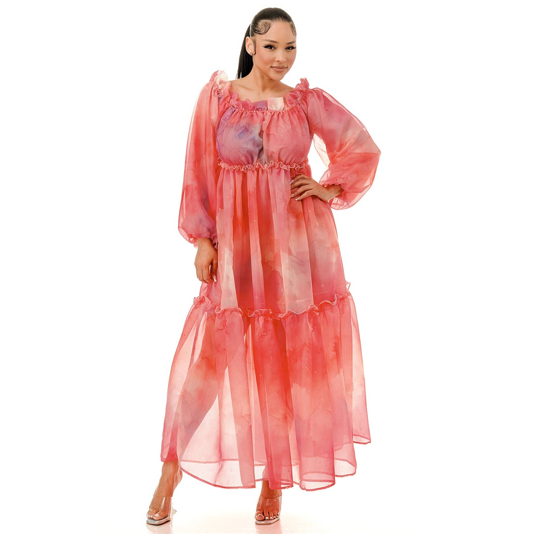 omgstyles - Wholesale Dress - Women's - Plus Off Shoulder Balloon Long Sleeve Maxi Dress3
