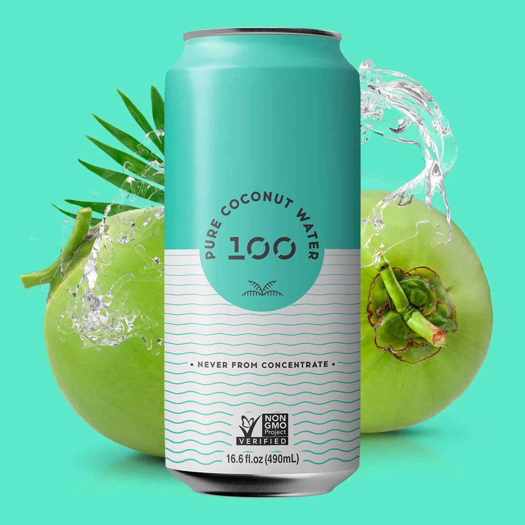100 Coconuts - Wholesale Flavored/Infused Water (Non-Carbonated) - PURE COCONUT WATER 16.6oz - 12 Pack5
