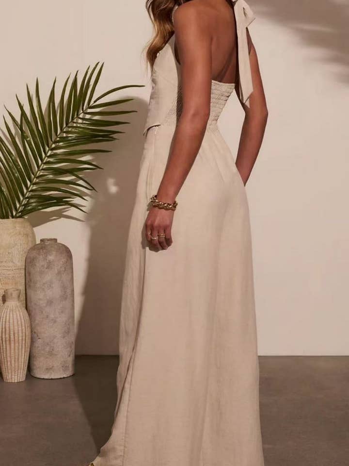 NINEXIS - Wholesale Jumpsuit - Women's - CWSJS1702_SOLID LINEN SLEEVELESS VEST WIDE LEG JUMPSUIT1