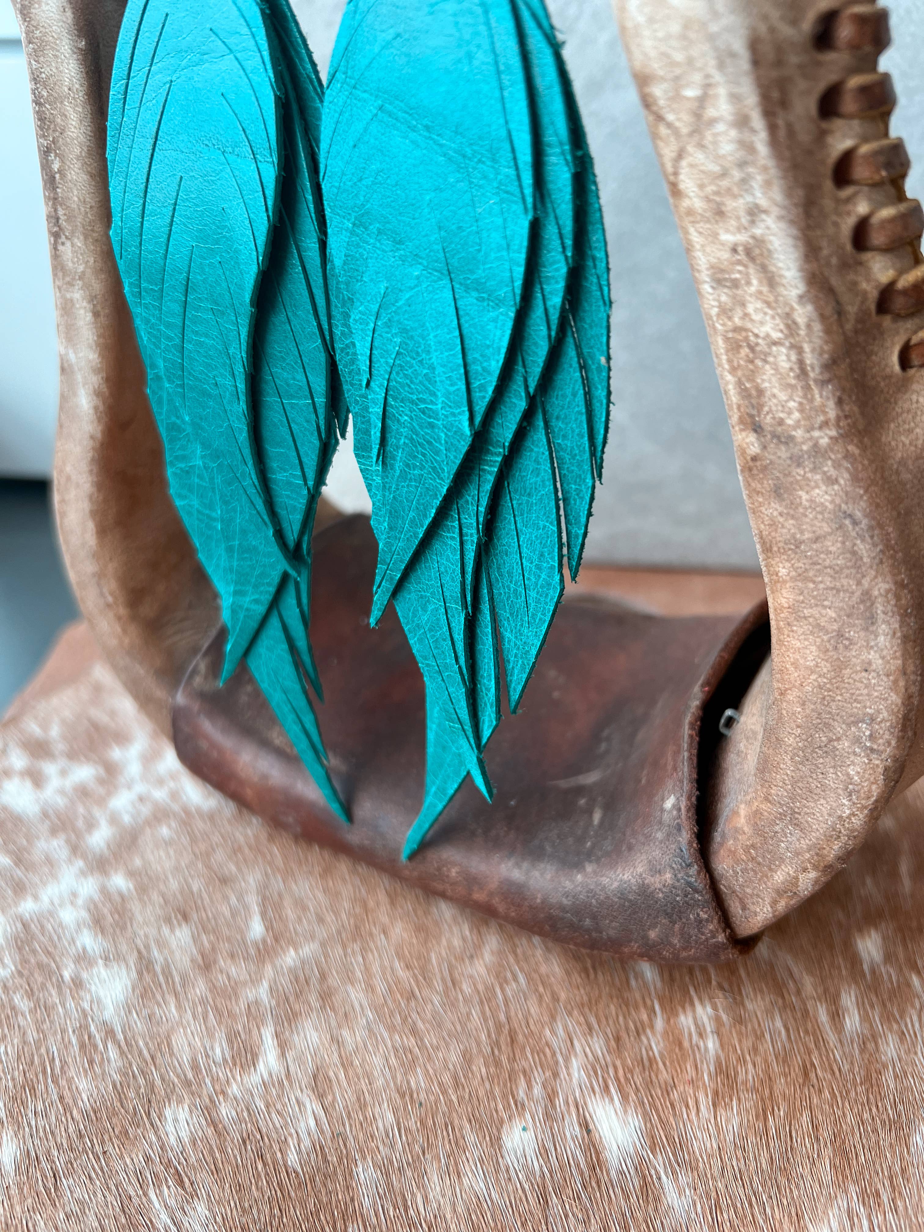Fringed In Faith - Wholesale Tassel Earrings - Dawson Fringe Feather | Teal2