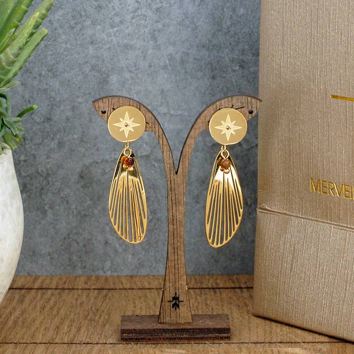 Merveilles du Monde - Wholesale Dangle Earrings - Stainless steel, Zircon, and Natural stones