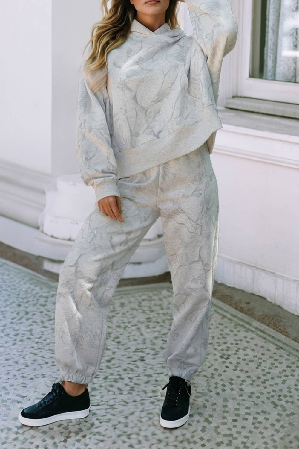 Gray  LDC Abstract Hoodie Elastic Waistband 2pcs Pant Set for wholesale on Faire1