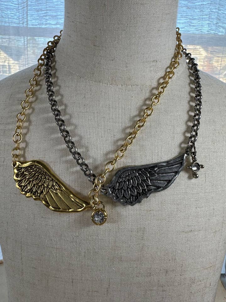 Ethereal Flight Soldered Feather Necklace for wholesale by Loulu Designs