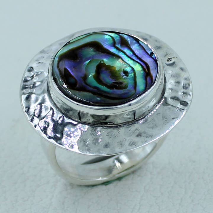 Abalone Shell Sterling Silver Textured Ring for wholesale by Silvex Jewelry