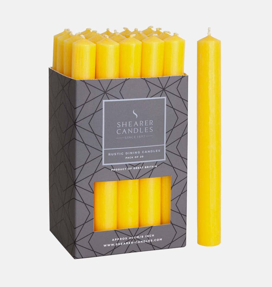 Shearer Candles - Wholesale Tapered Candle/Candlestick - Yellow 8 inch Dinner Candles x 20