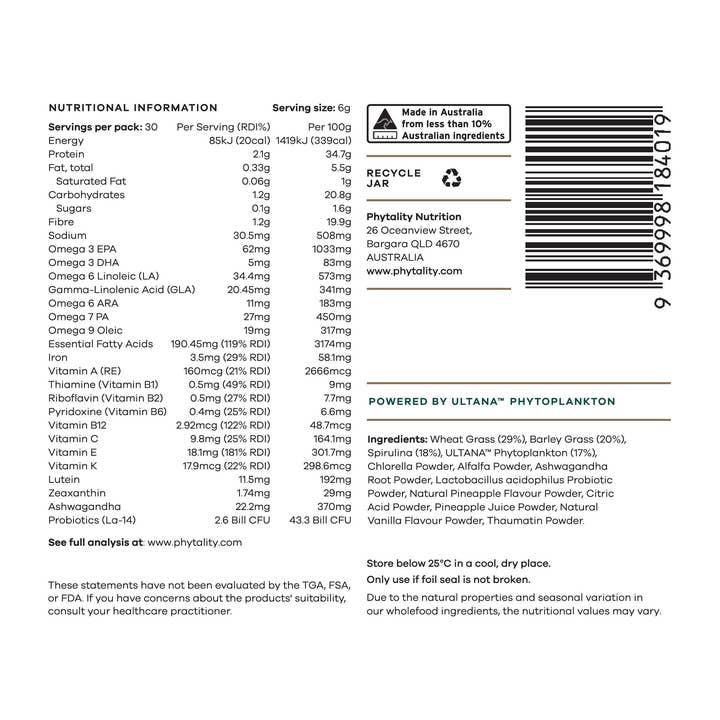 Phytality – Engroshandel Protein-/superfoodpulver – Fytoplankton Super Greens Pulver 180g4