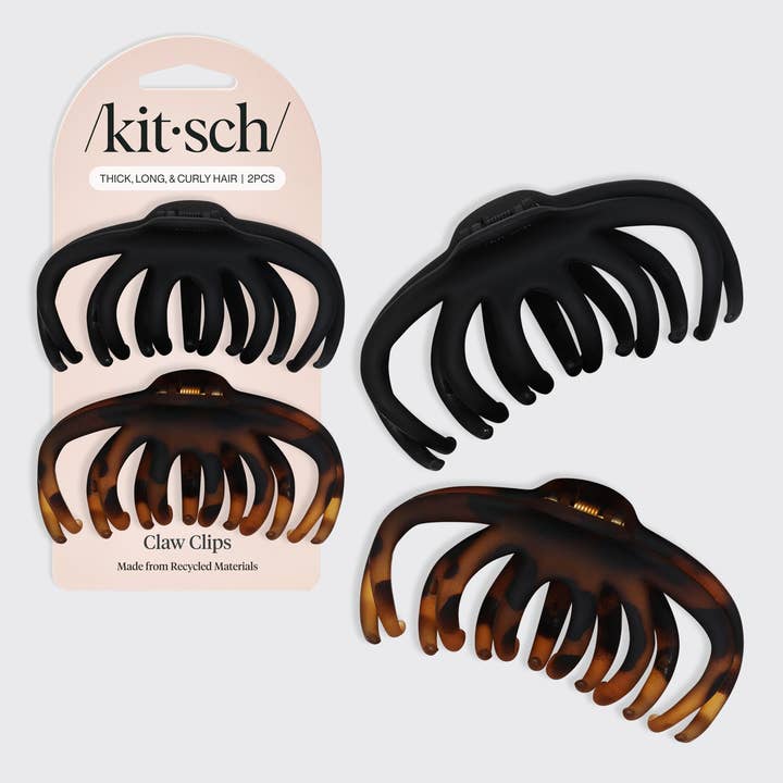 KITSCH - Vendita all'ingrosso Fermaglio per capelli - Donna - Set di 2 mollette a artiglio a forma di polpo in plastica riciclata - nero e tartarugato