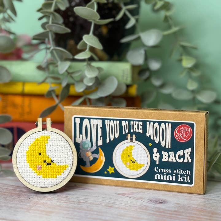 'Love You to the Moon and Back' Mini Cross Stitch Kit for wholesale by The Crafty Kit Company