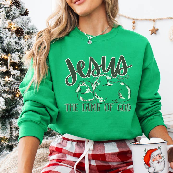 ATTA TOOD LLC - Wholesale Graphic Sweatshirt - Women's - Jesus the Lamb of God Religious graphic sweatshirt, Christmas top1