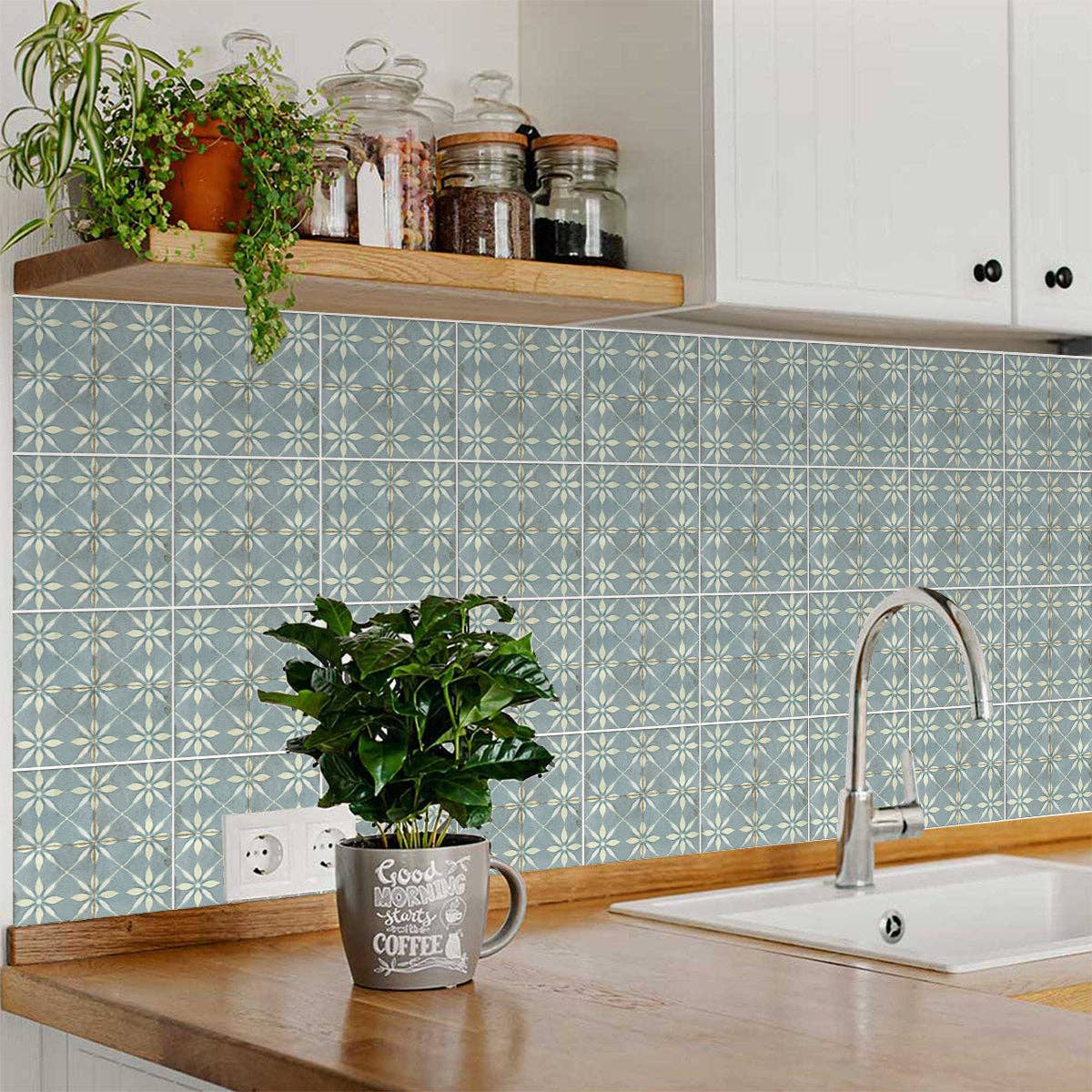 Mi Alma LLC - Wholesale Wall Tile - Floral Blue Retro Tile Decals – Peel and Stick Backsplash Stickers 24-Piece Set for Kitchen, Bathroom, or Furniture Model - R182