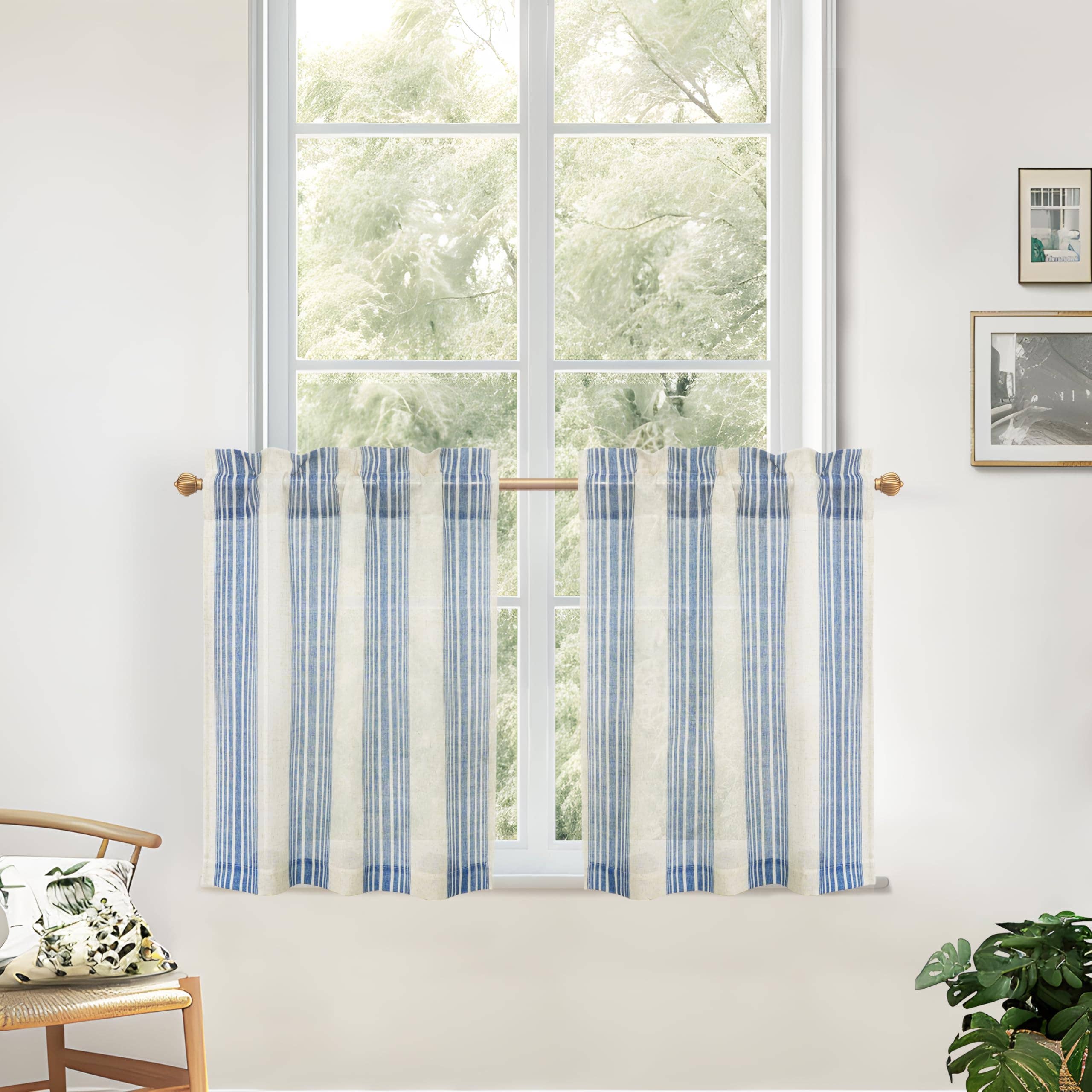 DriftAway - Wholesale Curtain - 2 Panels Linen Kitchen Tier Curtains Striped Cafe Curtains15