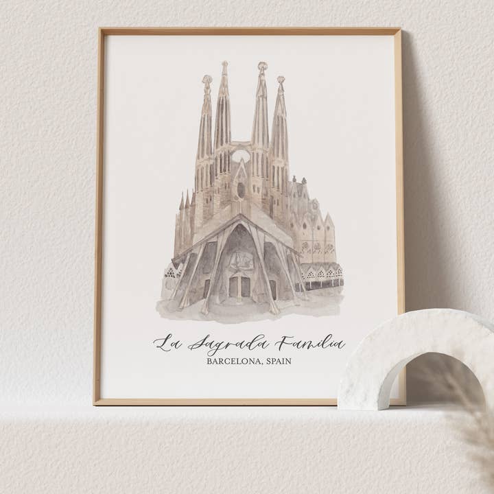 Sagrada Família, Barcelona Spain Watercolor Art Print for wholesale by Jenny Lemoine Design