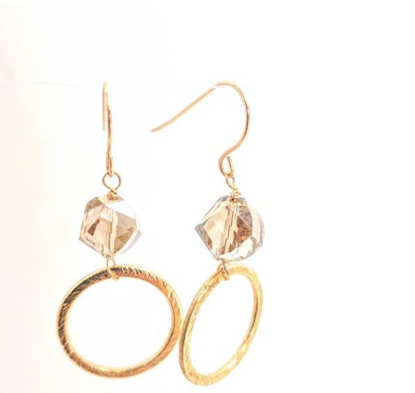 "Shimmer" Smoky Crystal Drop Hoop Earrings for wholesale by Sigalie Jewelry