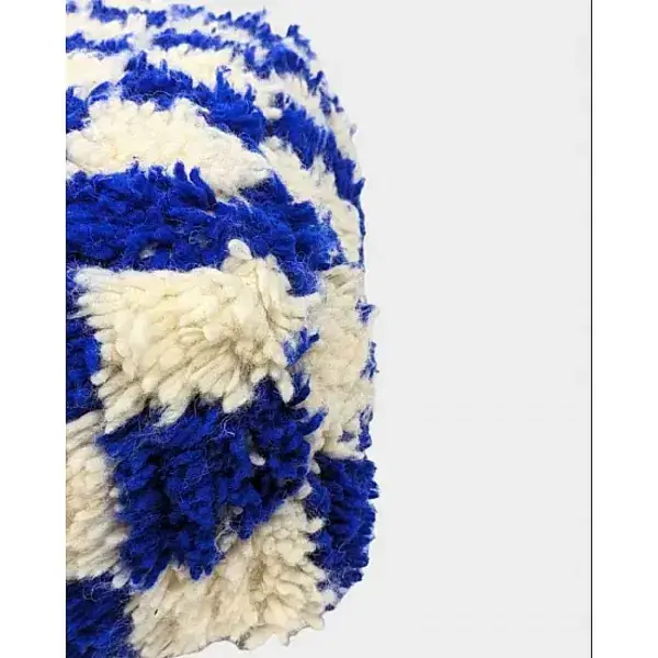High crafty – wholesale Pouf – 🪑 Moroccan Checkered Blue Pouf – Handmade Wool Floor Cushio1