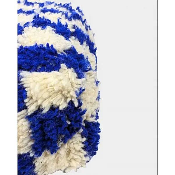 High crafty – wholesale Pouf – 🪑 Moroccan Checkered Blue Pouf – Handmade Wool Floor Cushio1