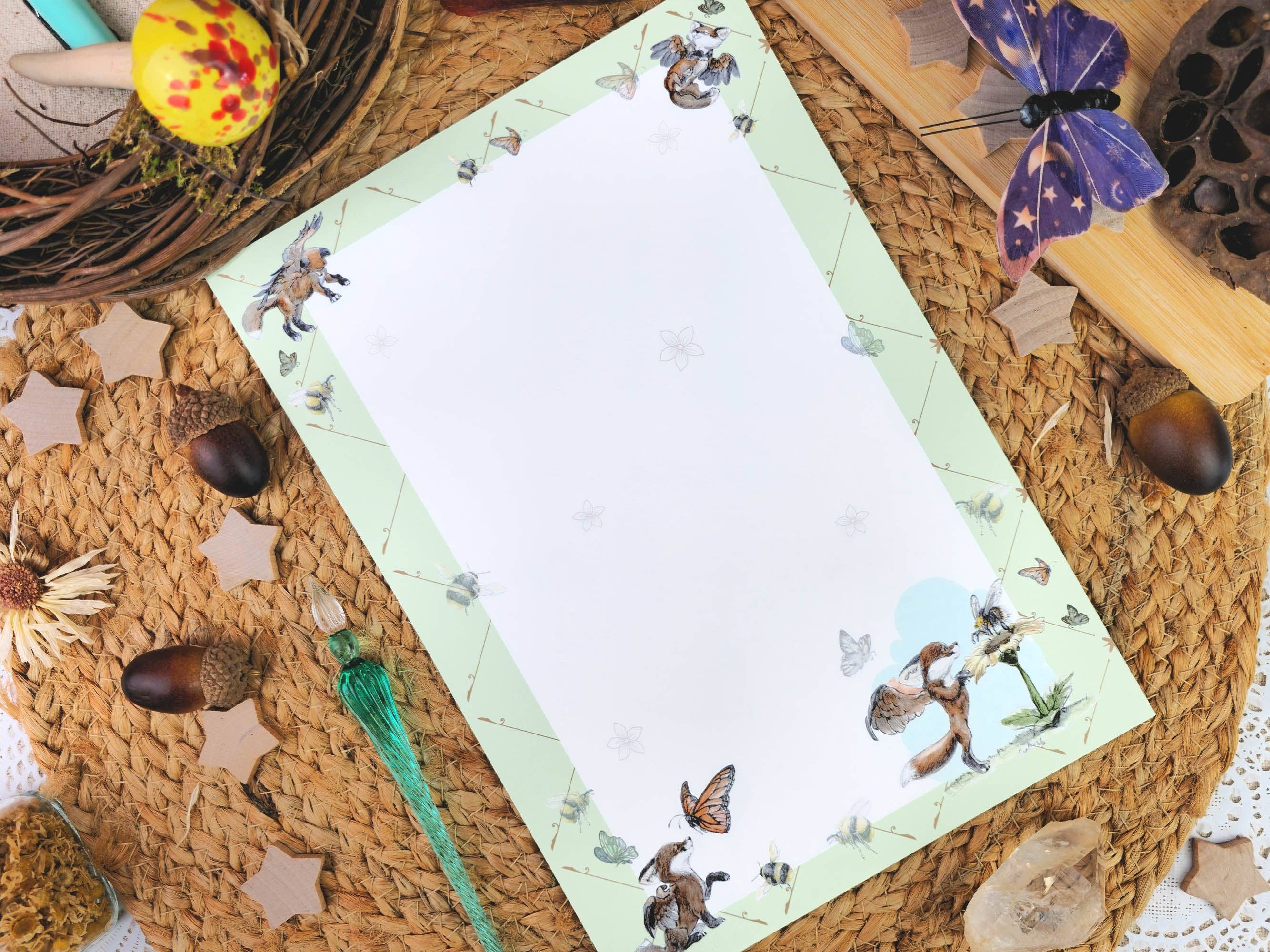 Wings of Fantasy - Vendita all'ingrosso Set di cartoleria/cancelleria - Set di Scrittura con Volpe Fantastica | Set di Scrittura Stile Art Nouveau | Cartoleria Stile Vintage con Sigilli di Cera | Regalo di Cartoleria per Amici di Penna1