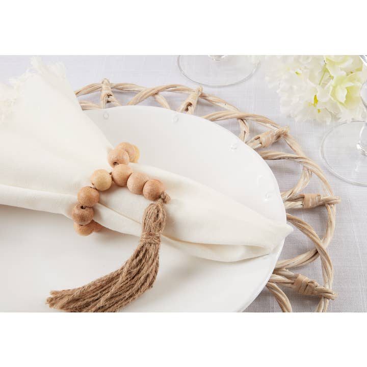 Saro Lifestyle - Wholesale Napkin ring - Wood Bead Tassel Napkin Ring5